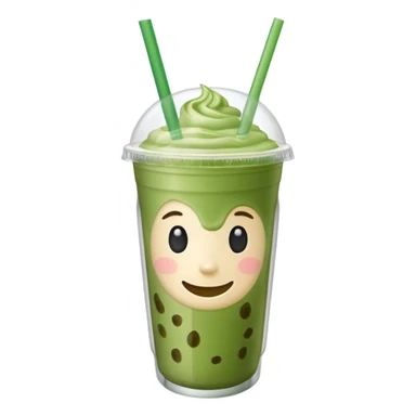 iced matcha latte no whipped cream in plastic cup with straw sticker