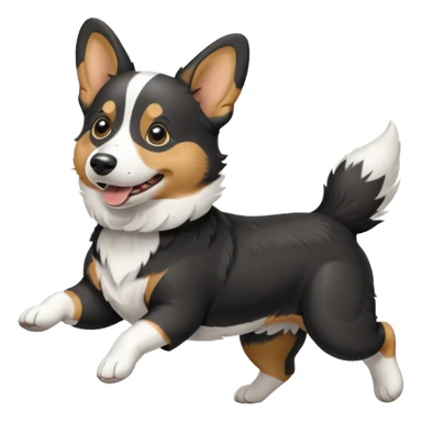 Black and white realistic cardigan welsh corgi running with its long low tail streaming out behind it sticker
