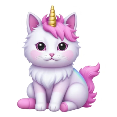 fluffy cat sitting on a flat baby unicorn sticker
