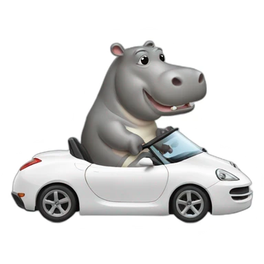 Hippo driving a White sportscar from the side sticker