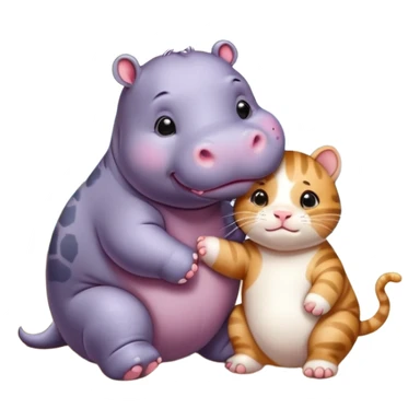 Baby hippo with a kitten friend sticker