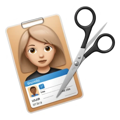 Scissors cutting an ID card in 2 parts.hyper realistic sticker
