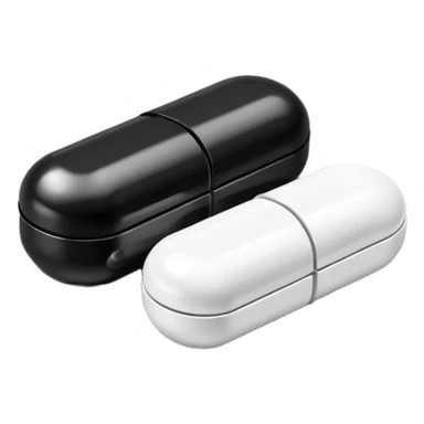 Minimalistic futuristic black medicine pills pack emoji, metallic black and white, reflective sleek surfaces, flat vector design, high-tech clean UI icon sticker