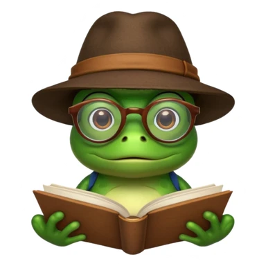 frog wearing hat with glasses and book sticker