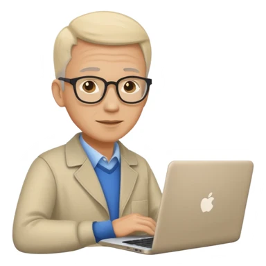 senior male programmer with laptop sticker