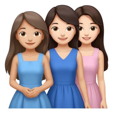 one Korean girl in blue and one white long haired brunette girl in light prink dresses smiling sticker
