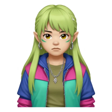  portrait-of-a-orc-k-pop-idol,-wearing-a-stylish-streetwear-outfit-with-layered-colorful-clothing,-long-hair-with-bangs,-makeup,- sticker