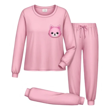  pink ozy two-piece pajama set with a soft fabric texture, long-sleeve top and pants, cute and comfy design, folded or on a hanger, pastel tones, realistic style, isolated on transp sticker
