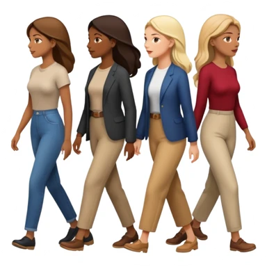 6 women interviewee walking side of face sticker