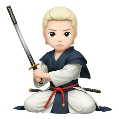 kneeling samurai in white robes sticker