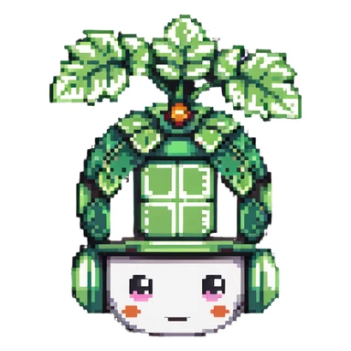 Green bomberman head only, round helmet with leaf-like antenna, cute white face, friendly eyes, pixel art style sticker