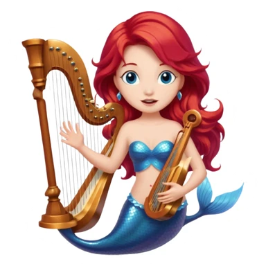 Singing Mermaid – Holding harp, red hair sticker