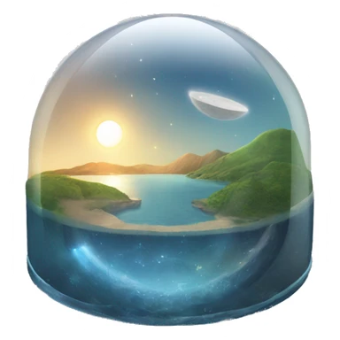 Semi circular glass dome with the sun and moon inside and land and water on the bottom sticker