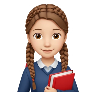 brown braid hair girl kid, student, red book sticker