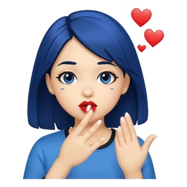 A human girl with blue black hair blowing kisses sticker