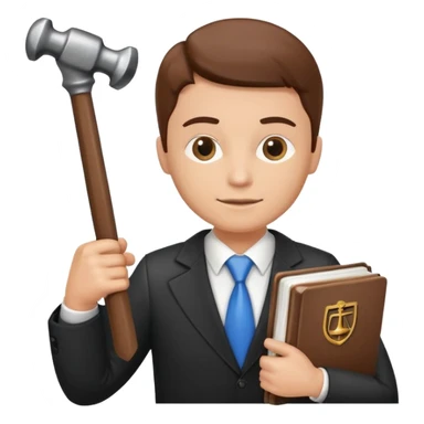 Create an emoji symbolizing the legal support of the business and financial assistance from accountants. The image should combine the image of a lawyer with a hammer of justice and an accounting book next to the logo of a reliable company protecting the interests of business. sticker