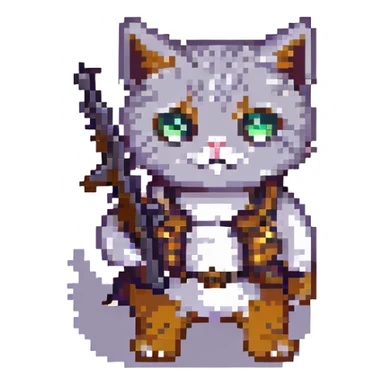 pixel art cat with a gun sticker