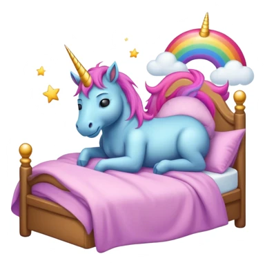 A troll sleeping in bed dreaming about unicorns  sticker