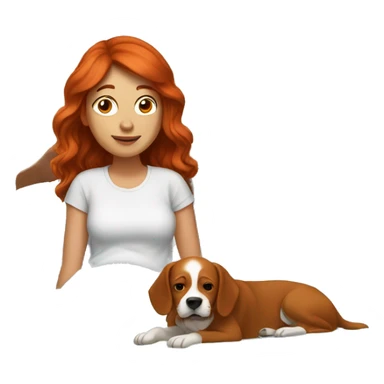 Red-haired girl in bed next to dog sticker