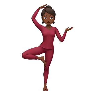 A serene woman practicing the Tree Pose (Vrksasana), embodying stability with wine red clothes and dark hair sticker