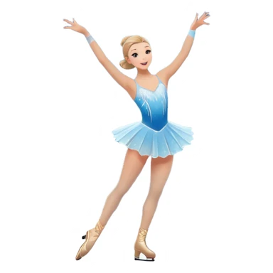 An icon featuring a graceful figure skater performing a spin on a sparkling ice rink. The scene includes a shimmering rink, colorful spotlights, snowflakes gently falling from the sky, and an audience in the stands, with a snowy landscape visible through large windows. Transparent background. sticker