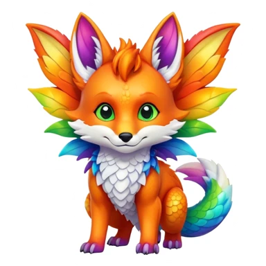 Cartoon Fox dragon hybrid with wings face front full body rainbow colored sticker