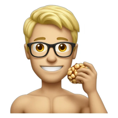 Blond man glasses muscle eat hazelnut sticker