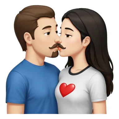 tall white guy with brown hair goatee mustache wearing t-shirt kissing a shorter white girl with long black hair sticker