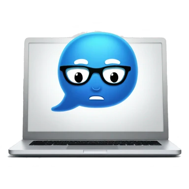 one blue Speech Balloon containing nerd face, and a laptop on background sticker