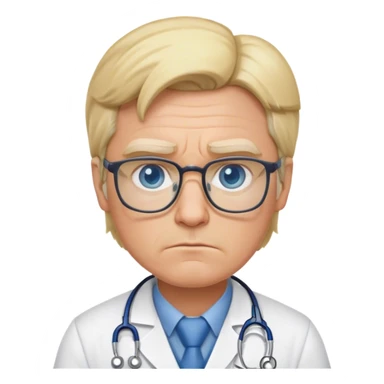 Grumpy doctor with blonde hair, blue eyes, glasses  sticker