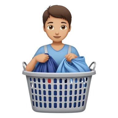 person putting dirty clothes in a laundry basket, simple and friendly sticker