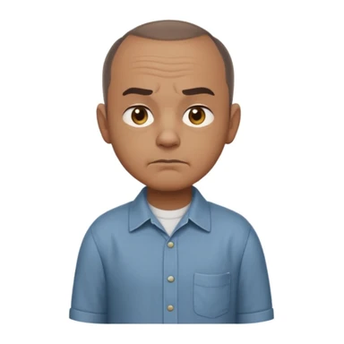 Carl from Sling Blade, stern look, chin protruding, slouch, no glasses, collared shirt, side view, full standing body, three-quarter face, head pushed forward, emoji style sticker