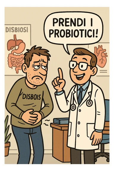 Uomo che ha disbiosi evidente e il dottore gli dice "Prendi i Probiotici!" sticker