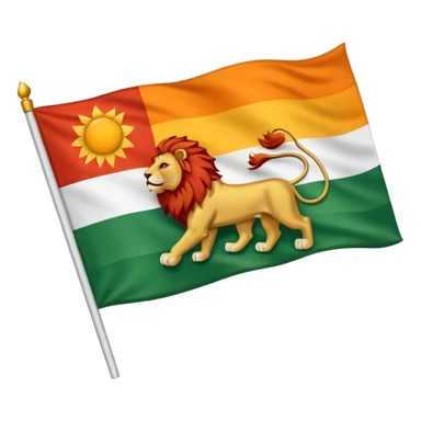 A flag with three horizontal color that upper is Green , middle is White and in down red color, in the White line is a lion and sun that sunrises from back of lion in the middle line  sticker