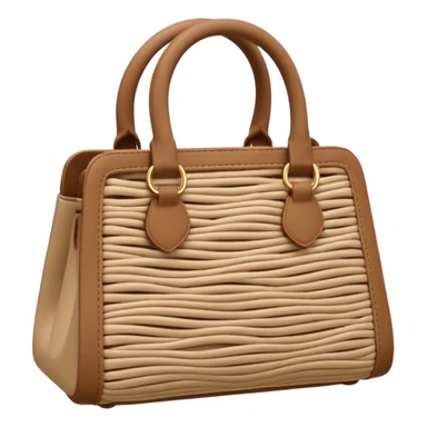 A 3D cartoon woven handbag with interlaced fiber details, neutral tones, Memoji-style realism. sticker
