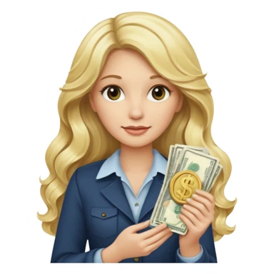 rich long hair blonde millionare woman holding money sticker