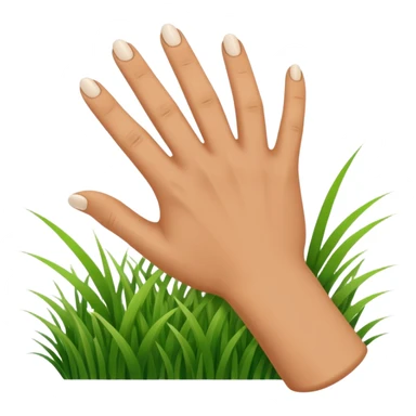 a white hand touching blades of green grass sticker