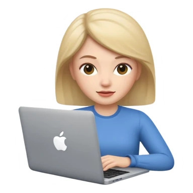 memoji of a female with a laptop in front, apple-style, modern sticker