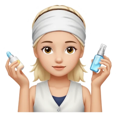 Clean girl aesthetic emoticons, apply skincare products, headband, glowing skin, white vest, soft lighting sticker