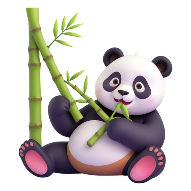 panda eating bamboo in forrest background, close up pose sticker