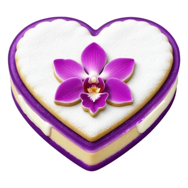 Realistic shortbread cookie in the shape of a heart with orchid purple color jelly middle filling and sprinkled powder sugar on top. sticker