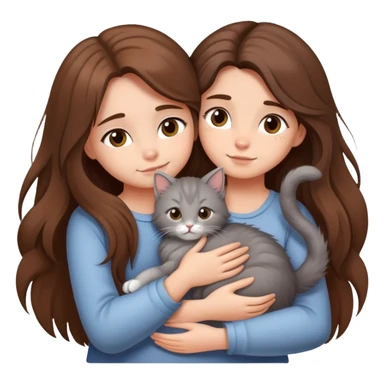 A girl with long hair tightly hugged a kitten sticker