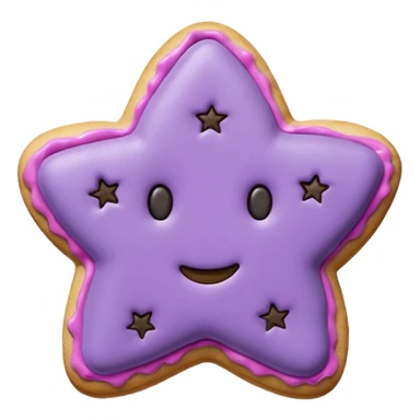 realistic pastel purple cookie with a soft, crumbly texture, fine surface cracks, matte baked finish, star-shaped jam cutout revealing glossy dark berry filling no face  sticker