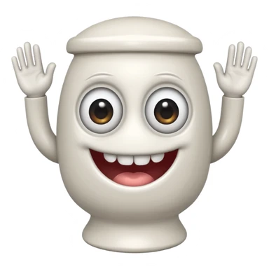 cartoonish toilet creature with a grinning face, big eyes, and hands. sticker