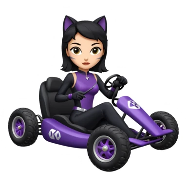 full size real-appearance road glowing racing sexy buxom CatWoman’s feminine midnight-colored tight outfit sixty’s tv show dark stealthy accurate sporty safe plush deluxe off-road pursuit drifting car jaguar (black hair,reclined and relaxed torso and shoulders back seating position) cross kart  sticker