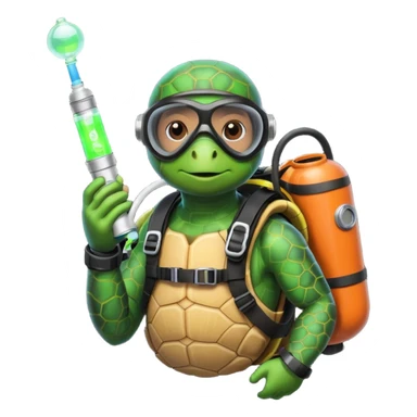 A calm sea turtle diver with mini oxygen tank, descending with a glow-stick in hand.

 sticker