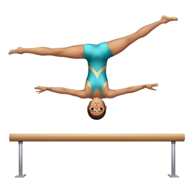 An artistic emoji of a professional sports acrobat performing a stunning balance pose on a narrow beam. The acrobat showcases perfect control, flexibility, and strength, executing an elegant handstand. The background features a bright gymnastics arena with spotlights. sticker