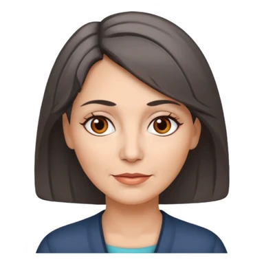 vit medelålders kvinna med grå slingor i mörkbrunt hår bruna ögon sticker