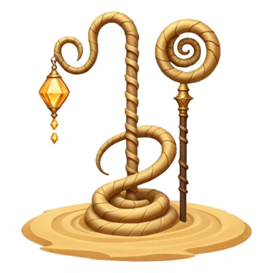 desert sand mage staff object icon, ancient staff with serpent coils around it, glowing golden sand gem on top, swirling sand aura, fantasy desert weapon, 3D cartoon, mobile game icon style, centered, clean background, no text, no watermark
 sticker