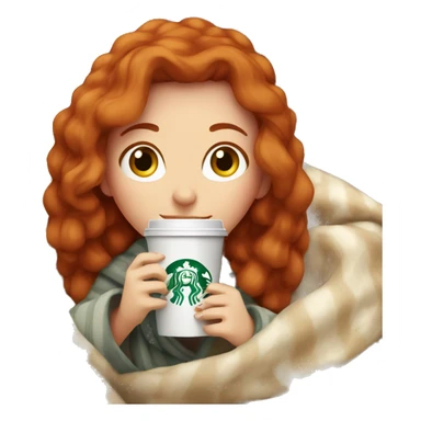 Redhead girl in cozy blanket drinking Starbucks sticker